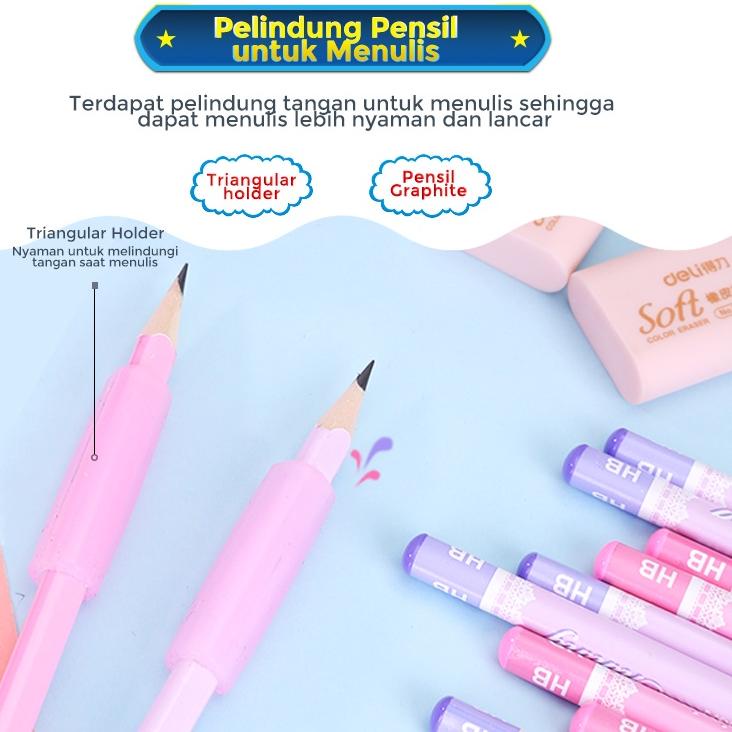 

Serba Murah SRQE0 Deli Stationery set 4 in 1 rautan pensil 12pcs pensil 2 penghapus dan 2 penutup pena 68896 64 Best