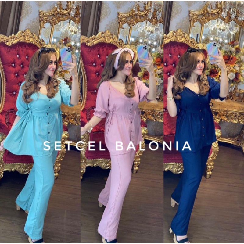 BISA COD SETCEL BALONIA SETELAN ONESET BALONIA RGB ATASAN PENDEK CELANA PANJANG SET BAJU HAMIL OOTD 