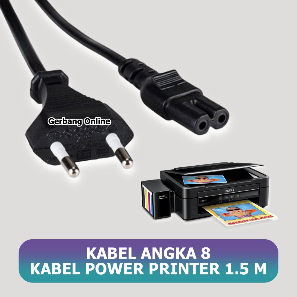 Kabel Power Kabel Angka 8 Kabel Printer Hp Epson Senter Lampu Emergency 1.5 Meter 1.5m