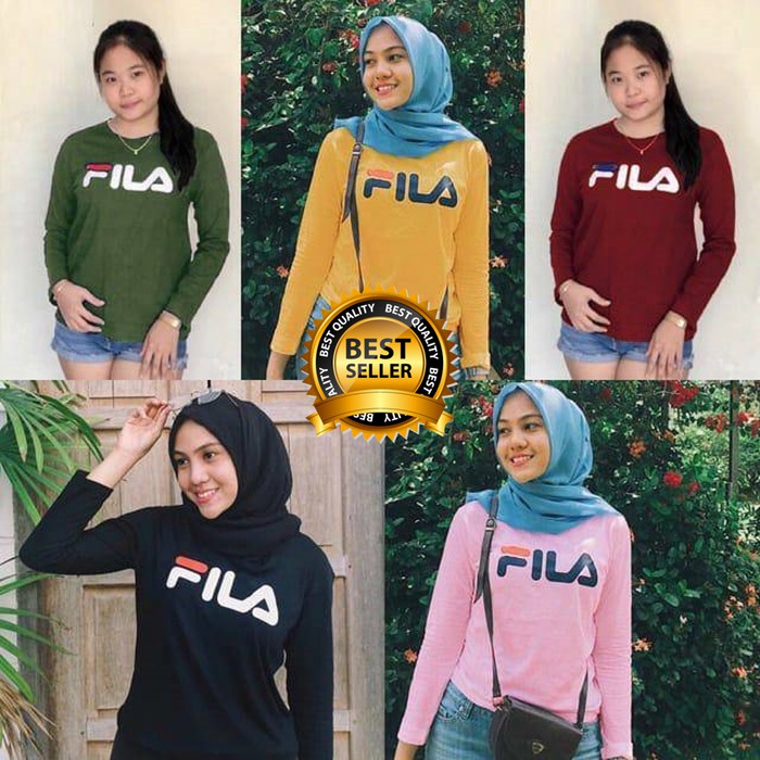 Baju Atasan Wanita / Lengan Panjang Fila / Istimewa - Hitam