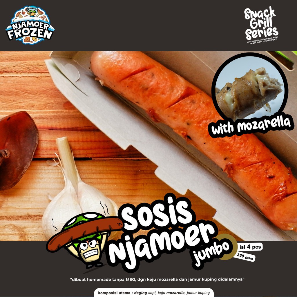 

SOSIS NJAMOER MOZARELLA JUMBO SIZE (4pcs) ( Jamur Kuping )