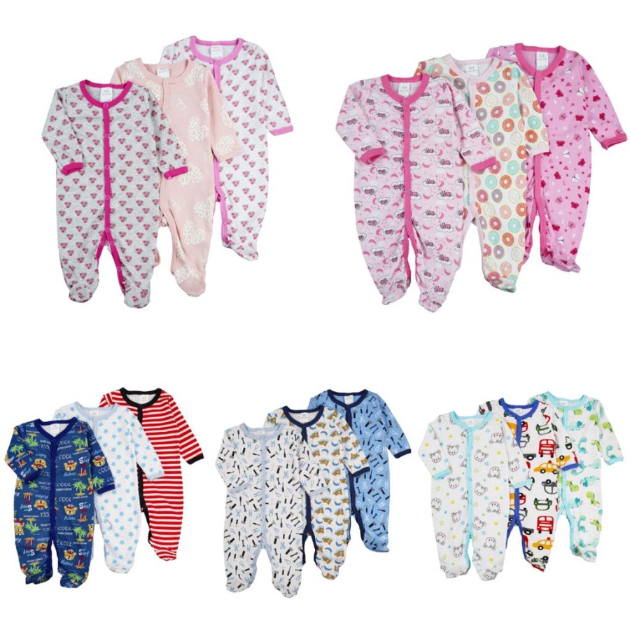 3 PCS SLEEP SUIT BABY /SLEEPSUIT BAYI / BAJU BAYI JUMPSUIT TUTUP KAKI PREMIUM QUALITY (3-12 BULAN)