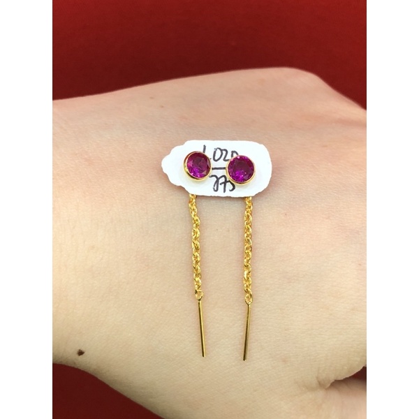Anting jarum panjang permata warna emas asli 375/8k
