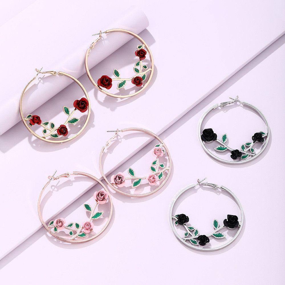 Preva Anting Hoop Earrings Hadiah Perhiasan Perhiasan Melebih-Lebihkan Anting Mawar Berongga