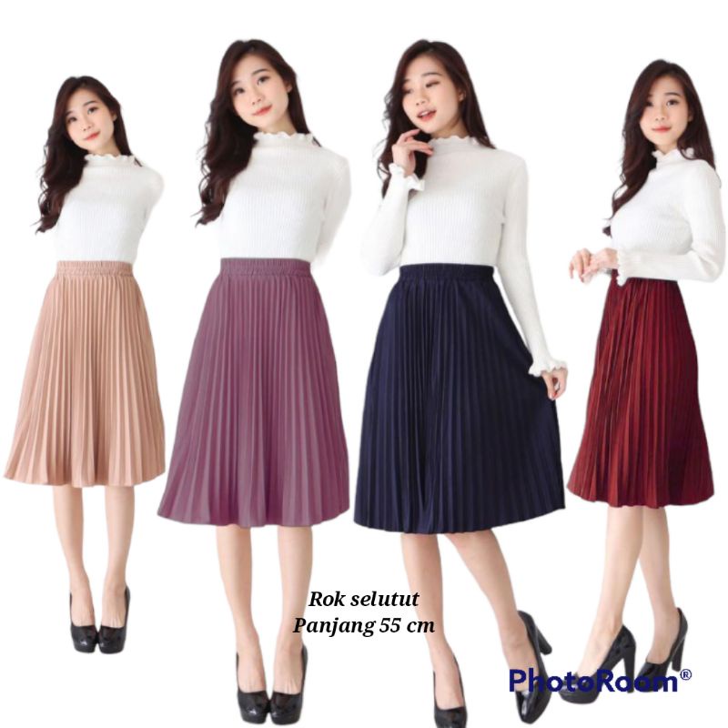 rok plisket - rok plisket wanita selutut - ( bahan hyget super )