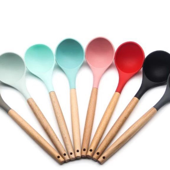 Sendok Sop / Soup Ladle Silikon Spatula Handle GAGANG Kayu