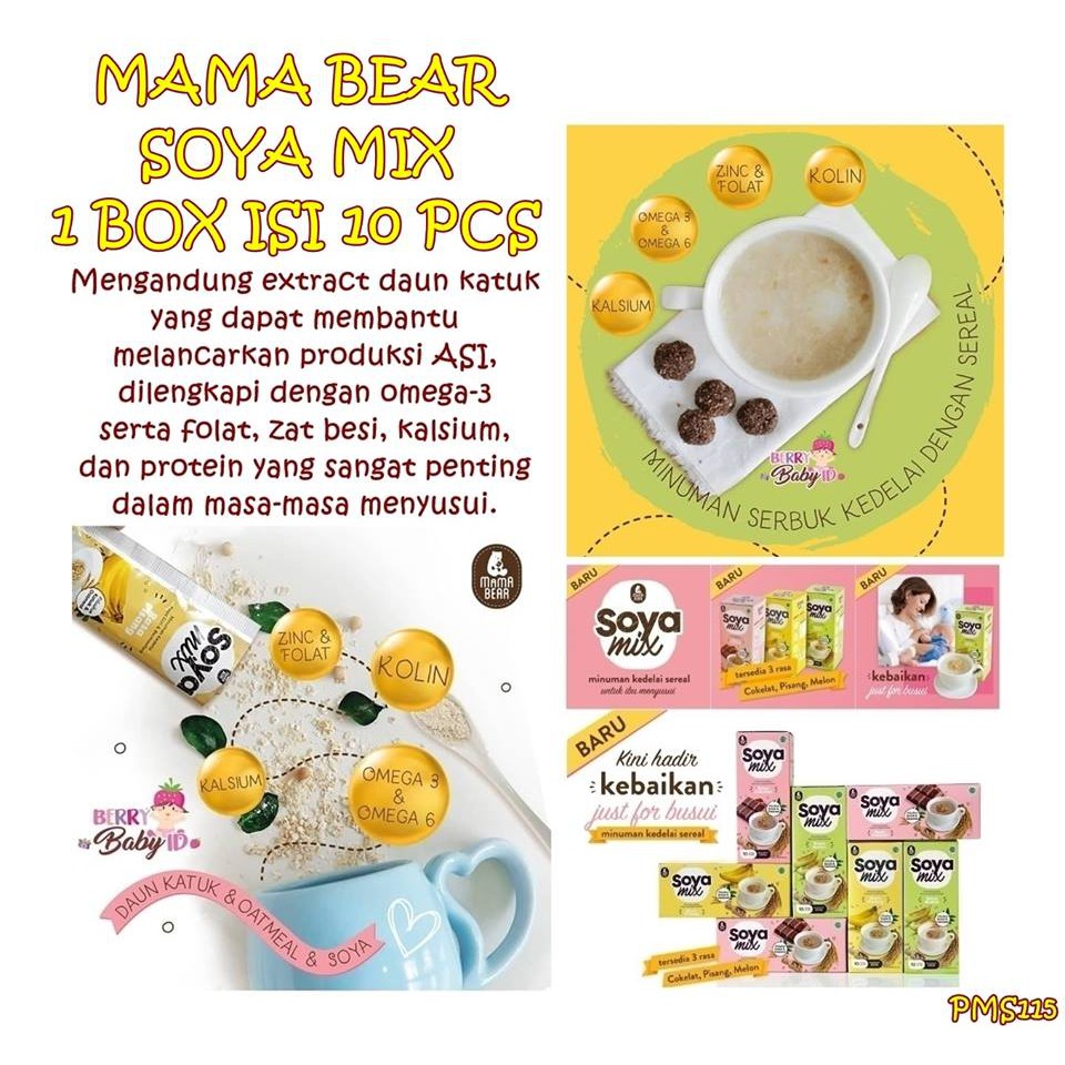 PMS115 PELANCAR ASI MAMABEAR SOYA MIX BOOSTER ASI 1 BOX ISI 10 SACHET(1 DOS)