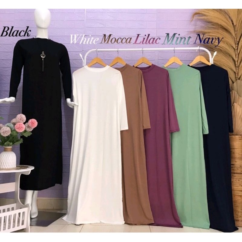 Gamis Polos Jersey Spandek Daleman Busana Muslim Jubah Long Dress Inner