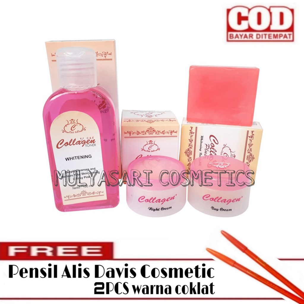 Cream Collagen - Paket Krim Collagen Original BPOM Plus Toner Whitening Free 2 Pcs Pensil Alis Davis