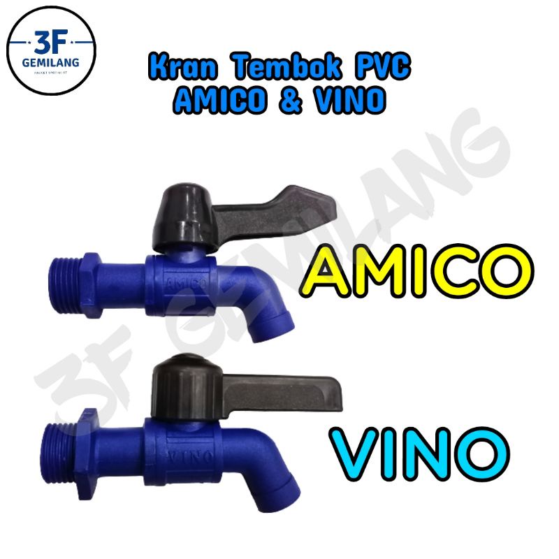 AMK-VN-1/2-Kran Keran Air PVC BOLA KUNINGAN atau ABS Uk. 1/2 BODY KECIL AMICO VINO ORIGINAL HIGH QUALITY