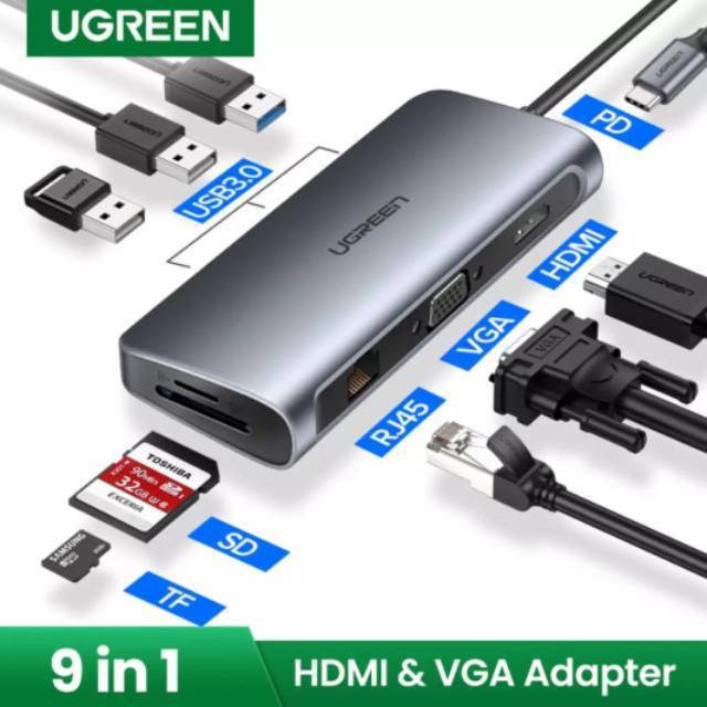 Ugreen 6 7 9 10 in 1 Hub - Ugreen All in One PD Charger Hdmi Vga Lan Ethernet Usb 3.0 Original