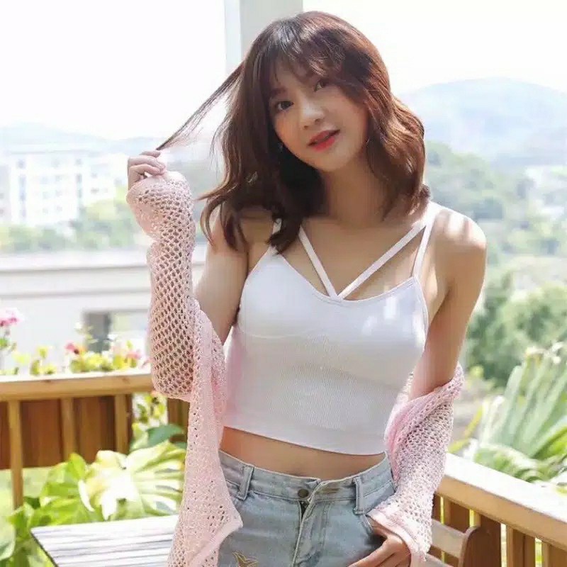 KOREAN TANKTOP SPORT BRA NECK X TANKTOP WANITA IMPORT