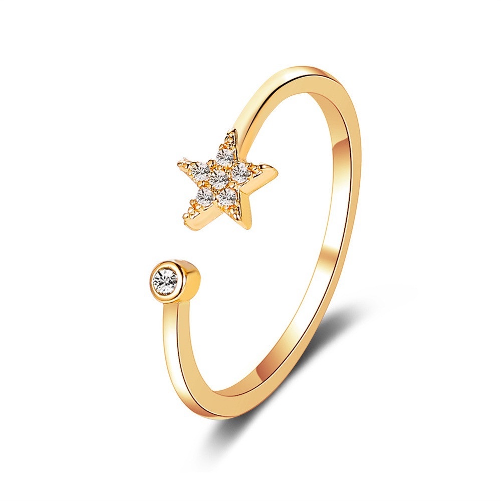 Cincin Model Terbuka Desain Pentagram Aksen Berlian Untuk Wanita