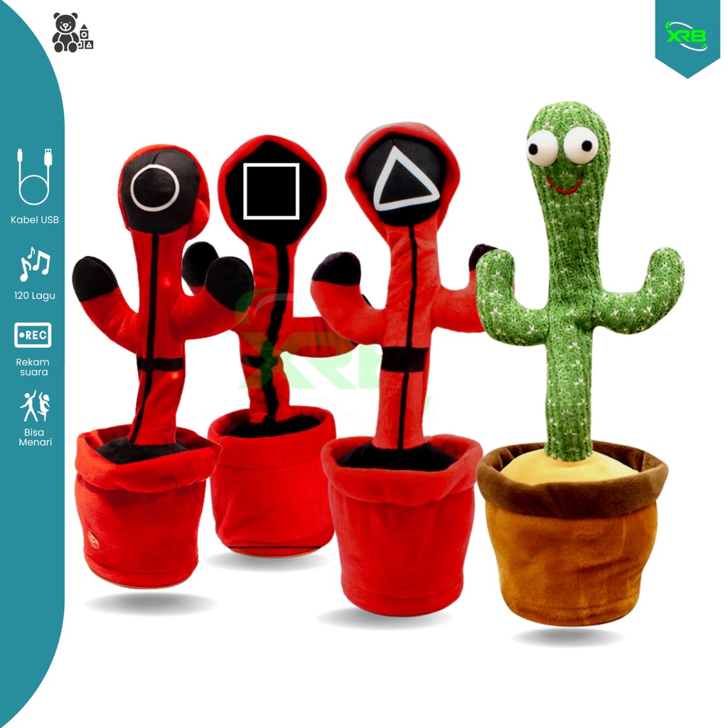 Dancing Squid Game Cactus Recorder Toy Dancing Cactus Mainan Boneka Anak Kaktus Squid Game Joget Led Menari Music bisa Rekam Suara Bisa Cas with Usb Cable