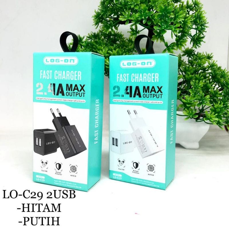 Batok Charger LOG-ON LO-C29 2USB ORIGINAL Kepala Casan LOG-ON LO-C29 2.4A Fast Charging