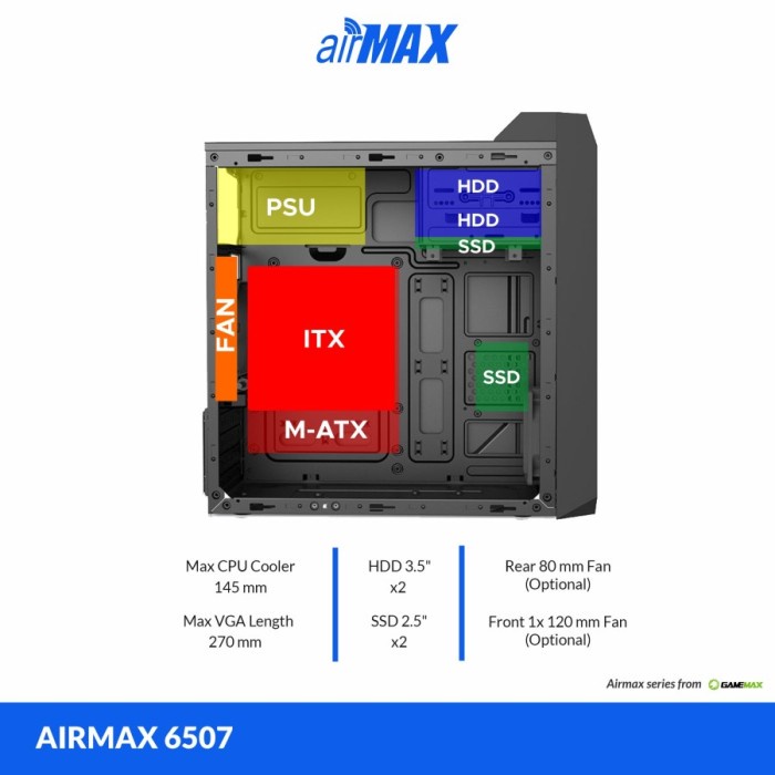 Casing Gamemax Airmax 6507 Include PSU 500W MICRO ATX - PC CASE