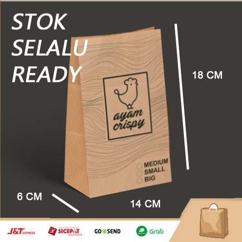 

Packaging Kertas Cokelat / Kertas Bungkus Makanan / Roti / Burger / Kebab / Chiken / Paperbag Coklat