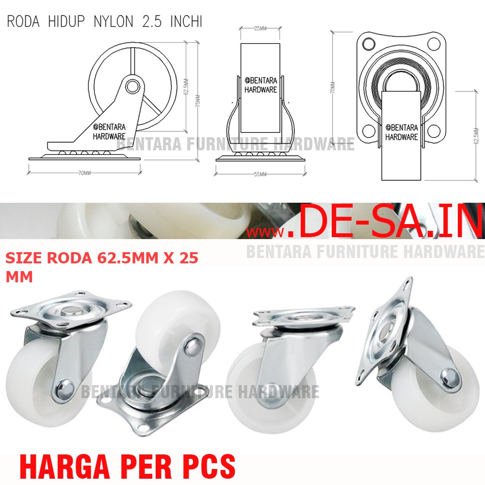 2.5&quot; Swivel Caster / Roda Hidup Nylon