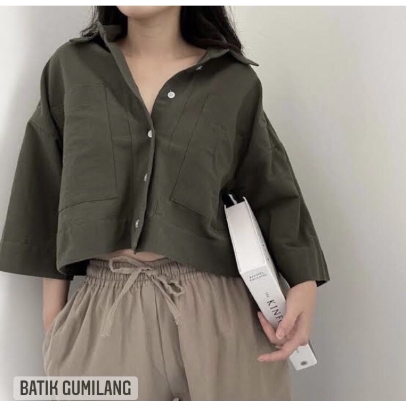 Kemeja Crop Top Linen-Kemeja Rami-Hanin CropTop-Kemeja Linen Wanita