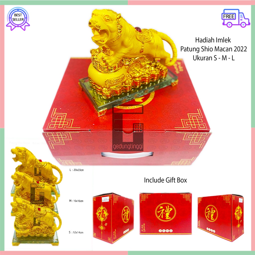 Kado Hadiah Bingkisan Hampers Parcel Parsel Patung Pajangan Hiasan 12 Shio Macan Tiger Harimau Imlek Tahun Baru Cina Cny Sincia Emas Gold Resin Dos Kotak Gift Box Mika Kaca Hoki Rejeki Fengshui Ukuran Size Small Kecil Medium Sedang Besar Large Big Jumbo