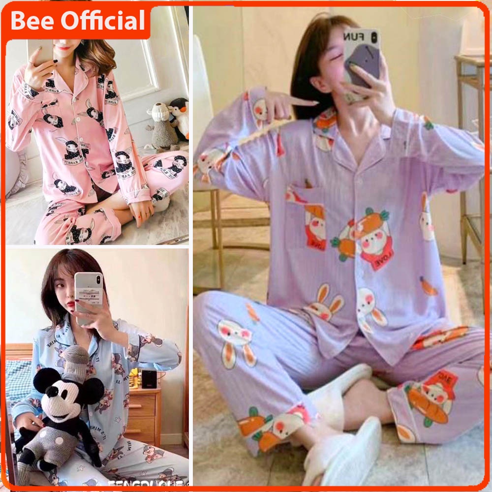 BEE - Setelan Wanita Import | Baju Tidur Lengan Panjang | Piyama Wanita | Baju Tidur Cewek