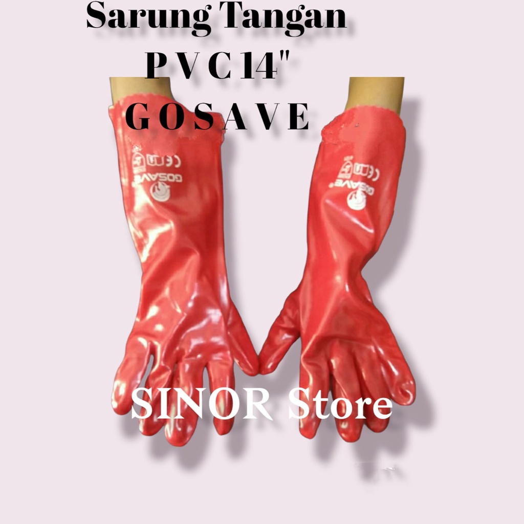 Sarung Tangan PVC 14 Inch Merah Tahan Panas Kimia Safety Gloves