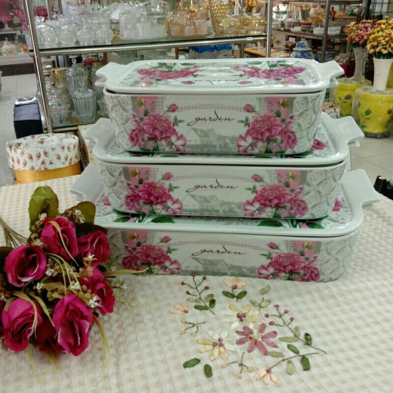 [Packing Kayu] Prasmanan / Wadah Saji Keramik Fiorenza Set 3 Pcs