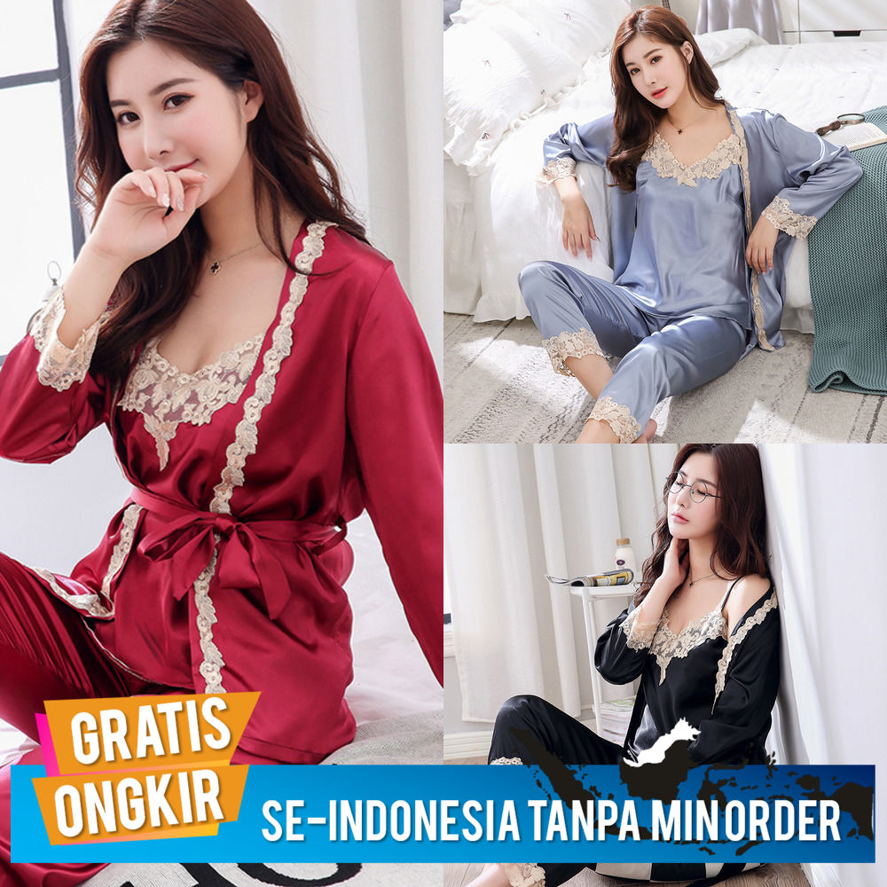 Baju Tidur Wanita Terbaru 2020 sutra 3 potong sutra imitasi kasual seksi wanita sutra