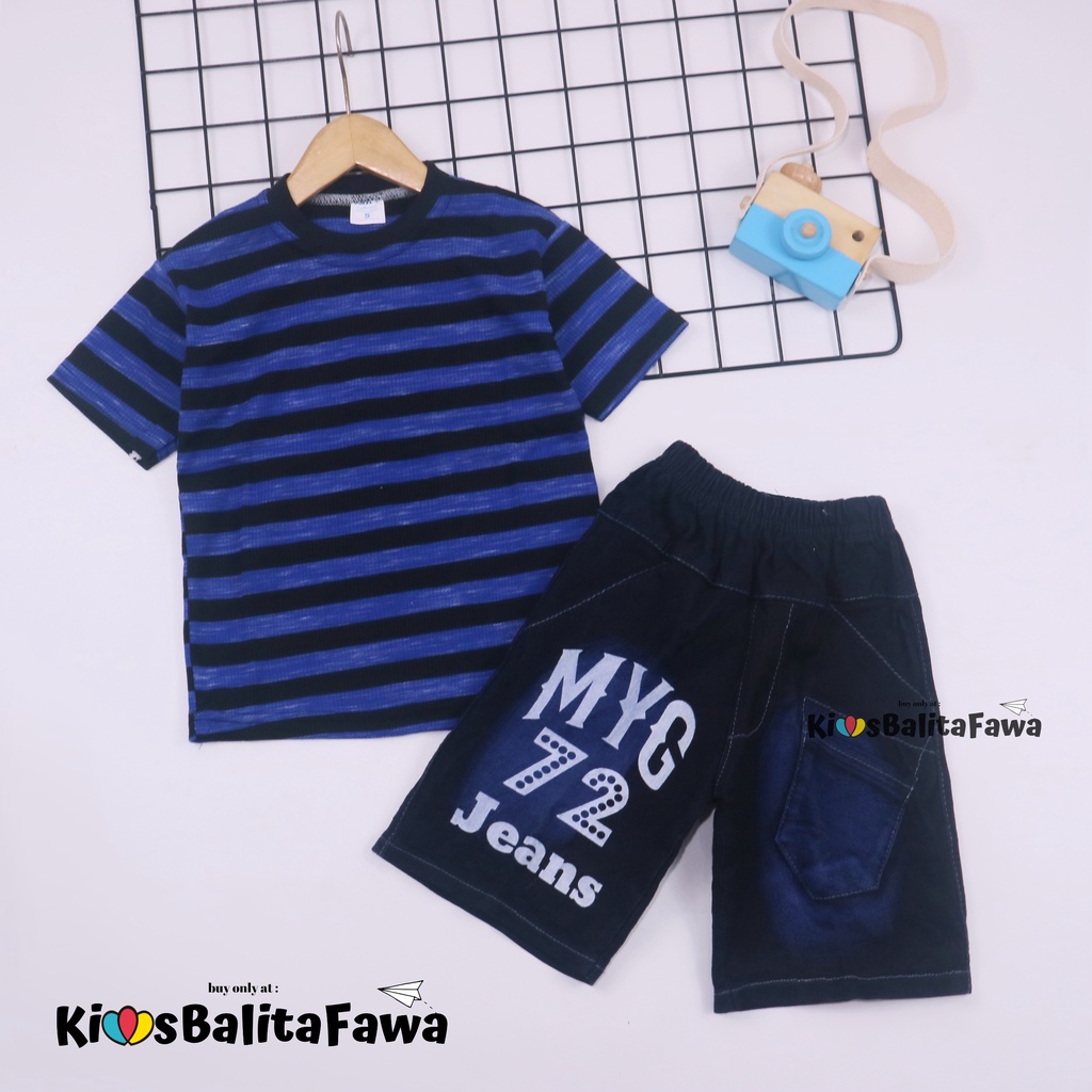 Setelan Salur Jeans uk 3-5 Tahun / Kaos Celana Jeans Anak Cowok Pendek Baju Anak Laki Murah Pakaian
