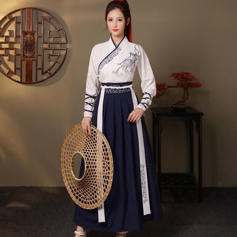 Martial arts style women's Han Chinese clothing Chinese style cross collar waist jacket and dress ma