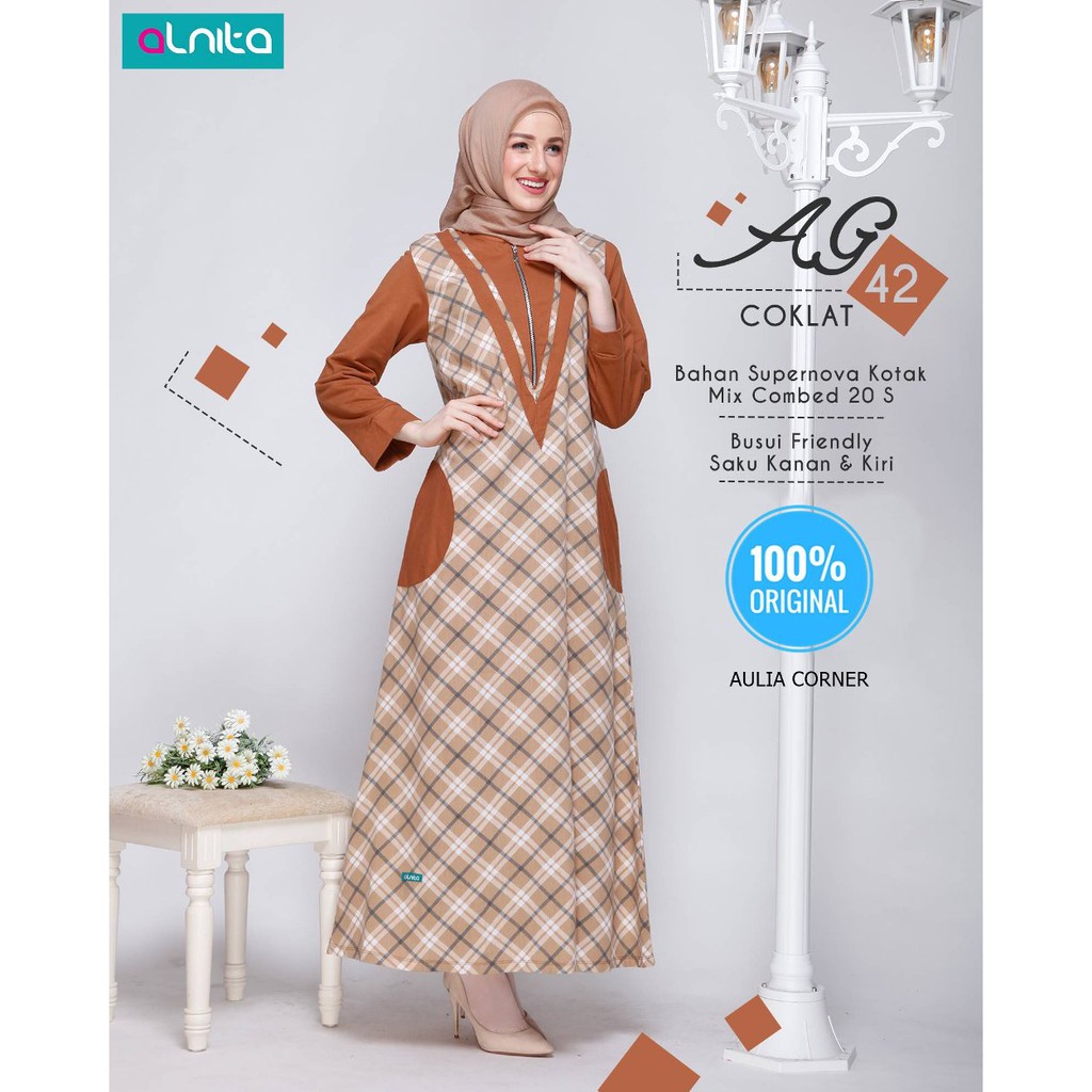 Grosir Busana Muslim Gamis Alnita AG 42 Coklat Desain Elegan