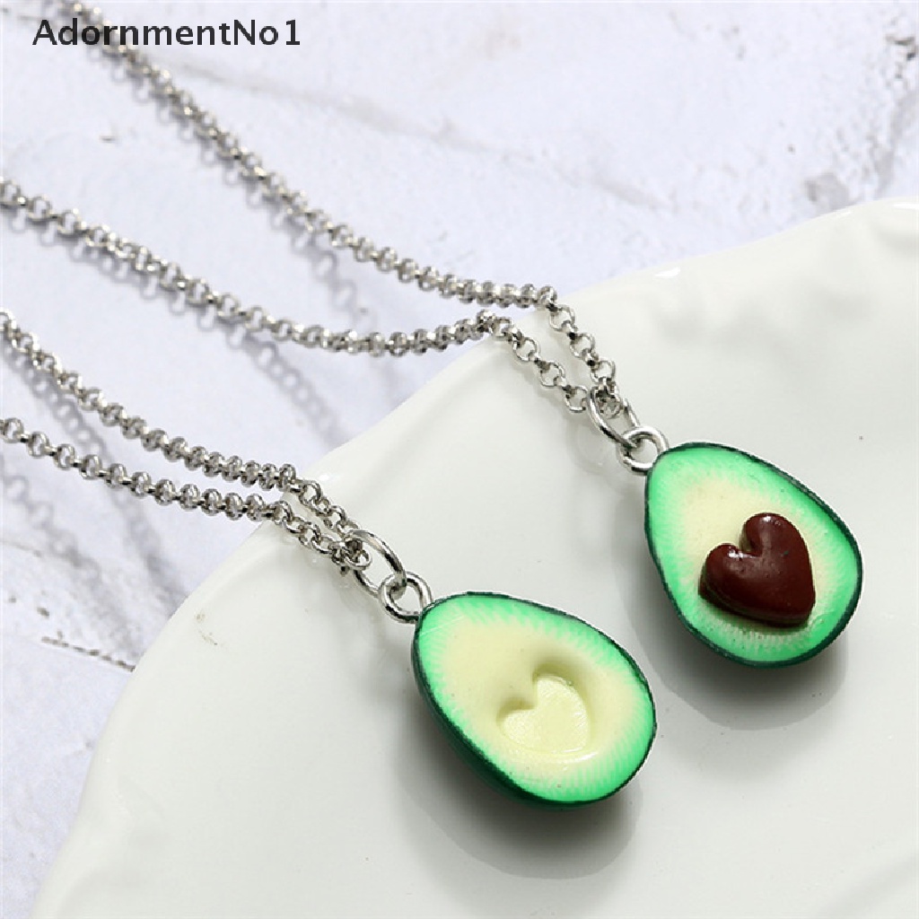 (AdornmentNo1) Kalung Rantai + Liontin Bentuk Alpukat + Hati Bahan Polymer Clay Handmade Untuk Wanita