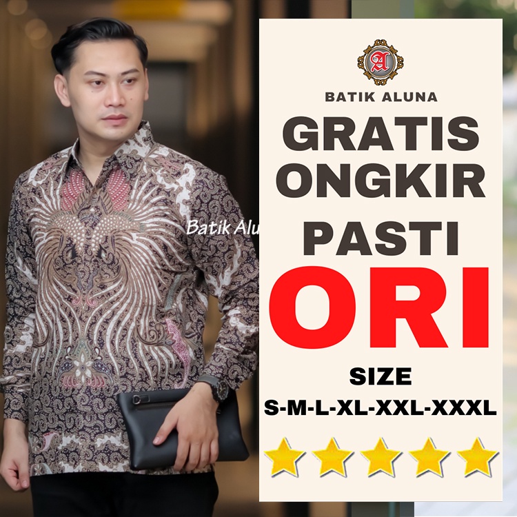 Kemeja Batik Peria Lengan Panjang Ukuran Jumbo XXL Warna Hitam K013 Batik Aluna Solo Premium Baju Ba