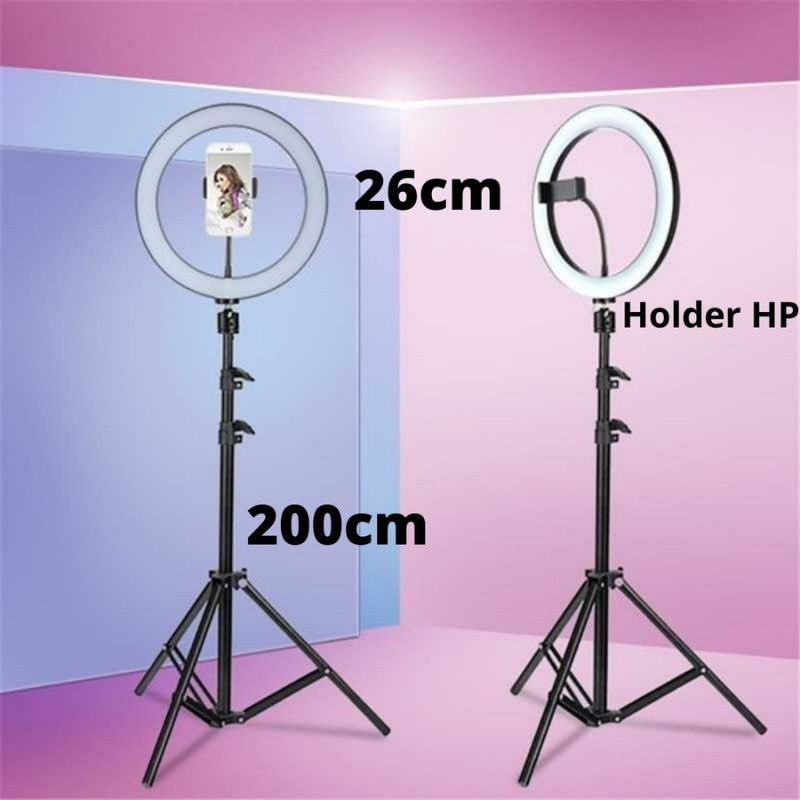 PAKET KOMPLIT RINGLIGHT 26CM + TRIPOD 2,1 METER MAKE UP VLOG LAMPU RINGLIGHT TRIPOD 3120/3110