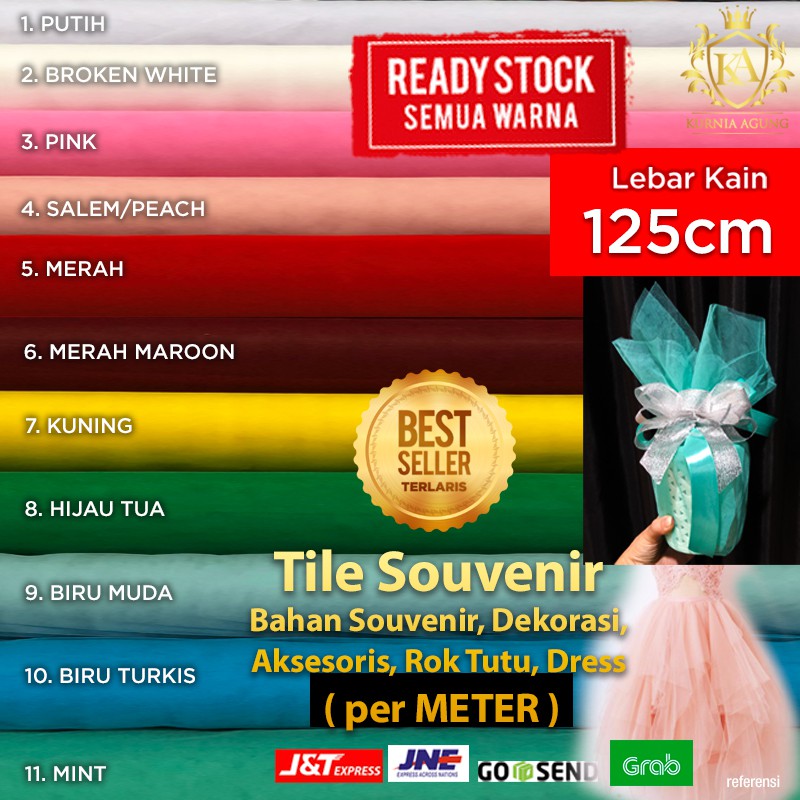 Kain Tile Tulle Kaku Sedang 100cm x 125cm meteran Per Meter Souvenir Dekorasi Wedding Veil Aksesoris