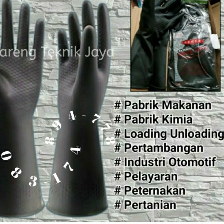 Sarung Tangan Karet Latex Panjang Hitam Industrial Gloves Double