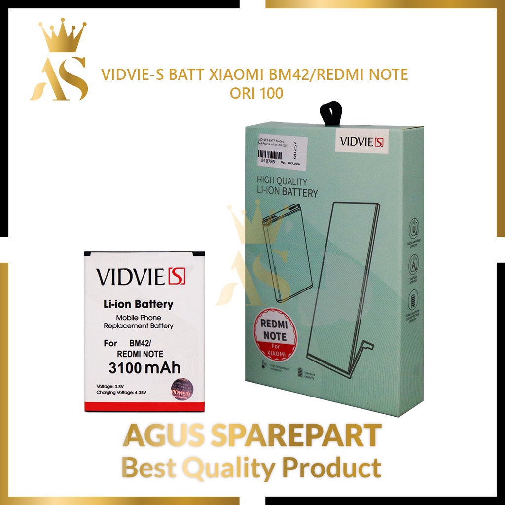 VIDVIE-S BATERAI XIAOMI BM42 / REDMI NOTE ORI 100 / BATTERY / BATRE