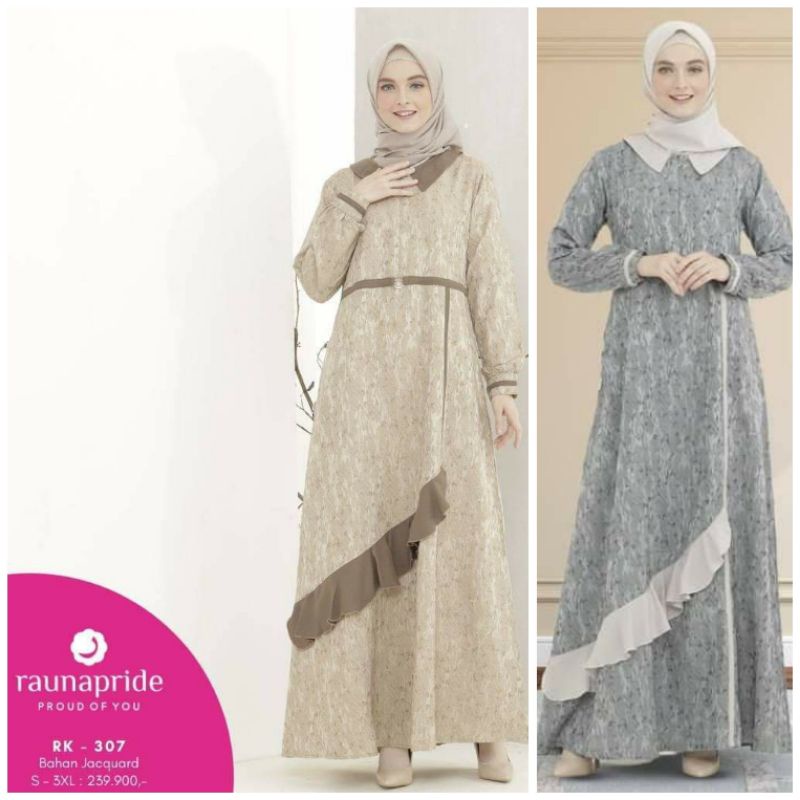 Gamis dewasa Rauna RK 307 coklat | RK 306 ABU |  RK307 COKLAT | RK306 ABU |Gamis Rahnem