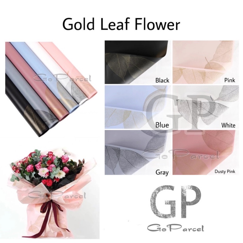 ( 5 Lembar ) GOLD LEAF FLOWER - FLOWER WRAPPING PAPER PLASTIC KOREAN CELLOPHANE KERTAS BUNGA BUKET FLORIST