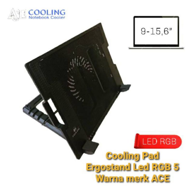 COOLING PAD ERGOSTANDA ACE LED RGB, FAN LAPTOP ERGOSTAND ACE LED RGB 7 WARNA