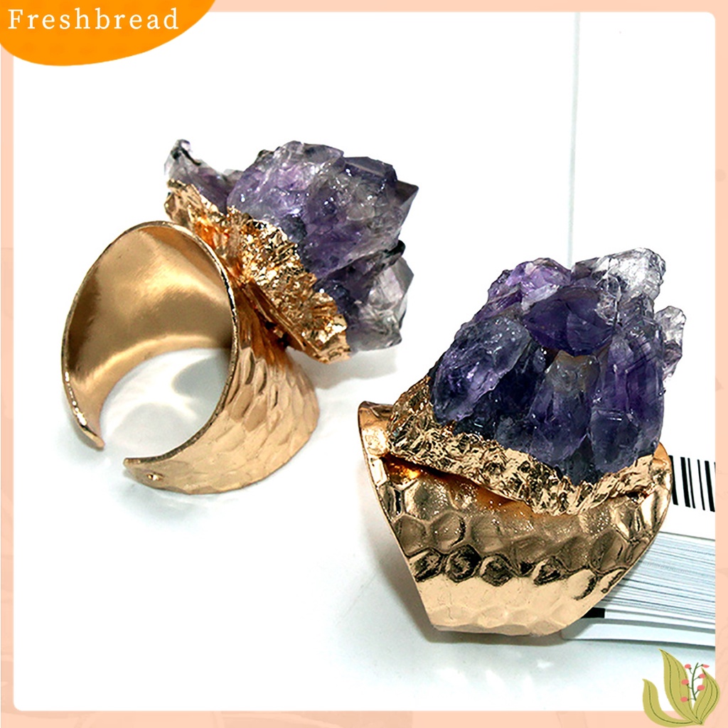 Terlaris Retro Adjustable Open Band Natural Amethyst Finger Ring Jewelry Accessory Gift