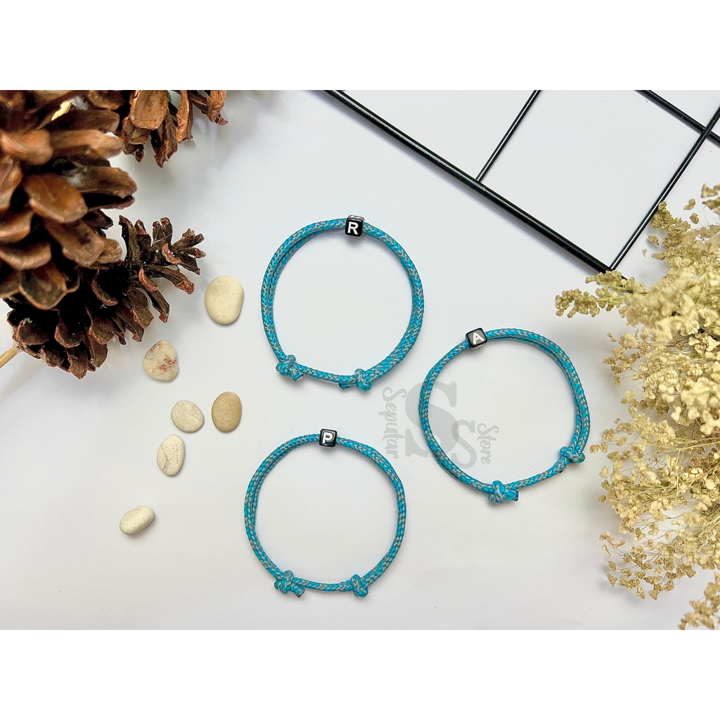 TERMURAH GELANG PRUSIK / GELANG TALI PERUSIK BIRU INISIAL HURUF GELANG INISIAL / GELANG HURUF / GELA