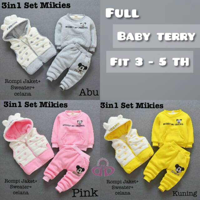 Setelan Sweater Anak Perempuan dan Laki Laki Setelan Babyterry Anak 3-5 Tahun Rompi Anak Set Mikies