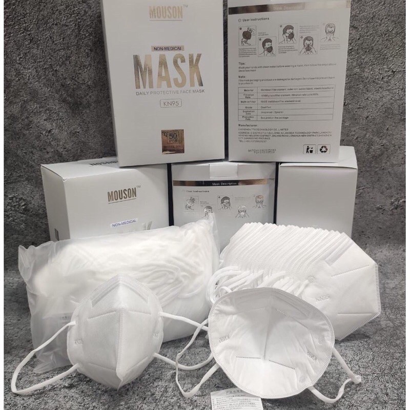 Masker KN95 Mouson 5ply isi 50pcs / Masker N95 - Protection Mask Putih Abu Grey White