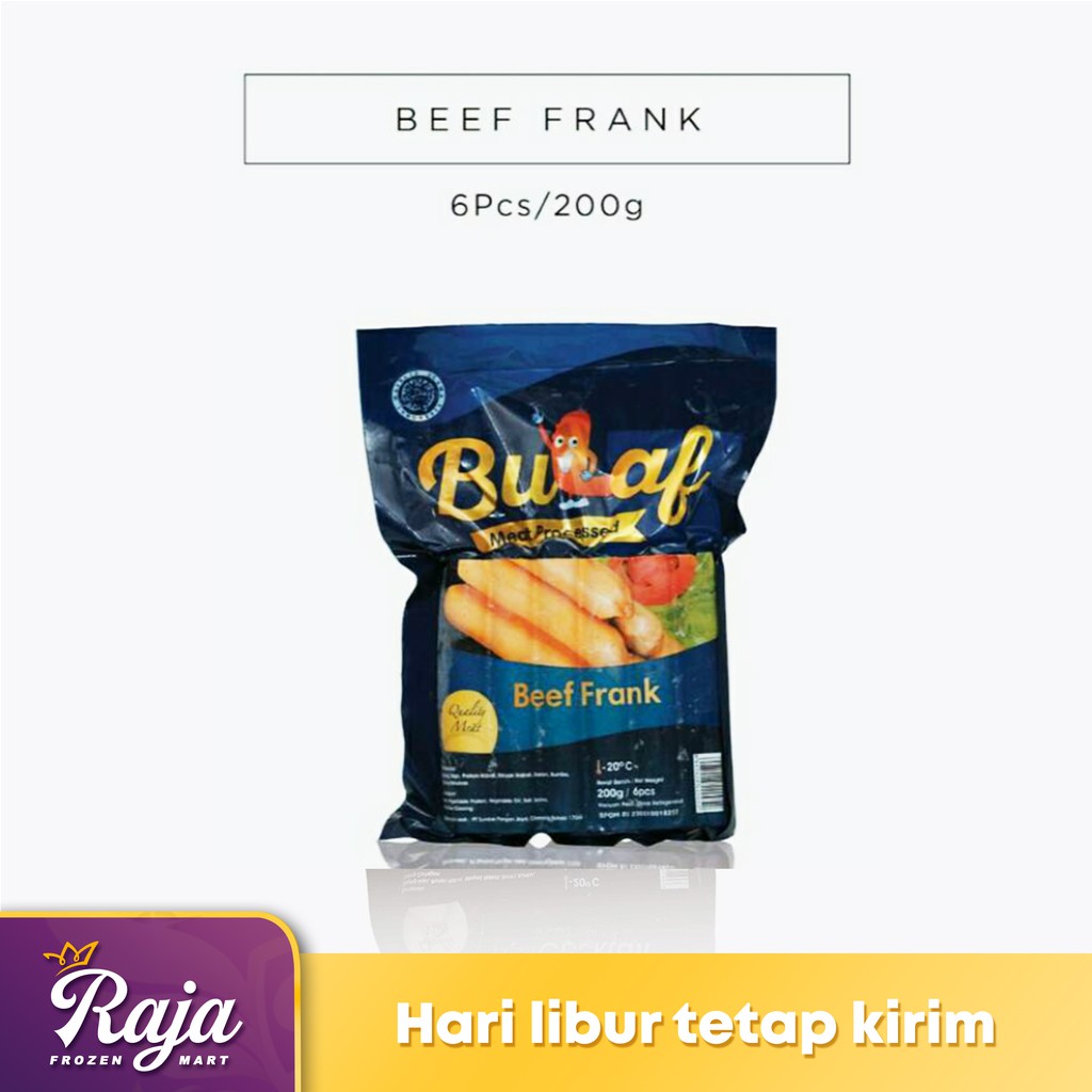 

Bulaf Sapi Beef Frank isi 6 200gr / Makanan Beku / Frozen Food / Sosis / Kentang Beku