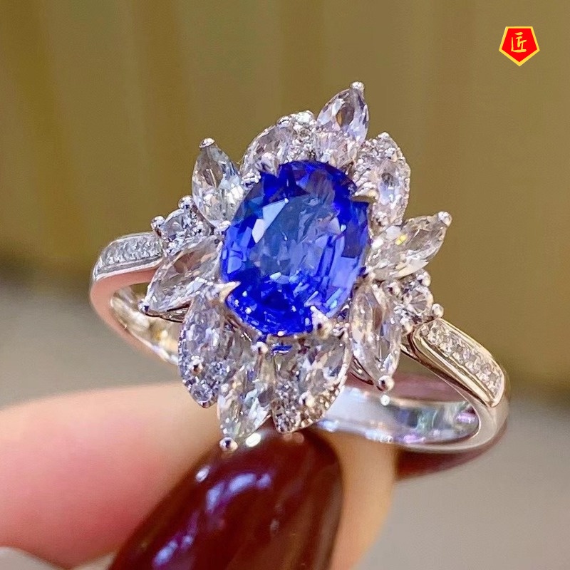 [Ready Stock]Luxury Fully-Inlaid Natural Sapphire Colored Gems Ring