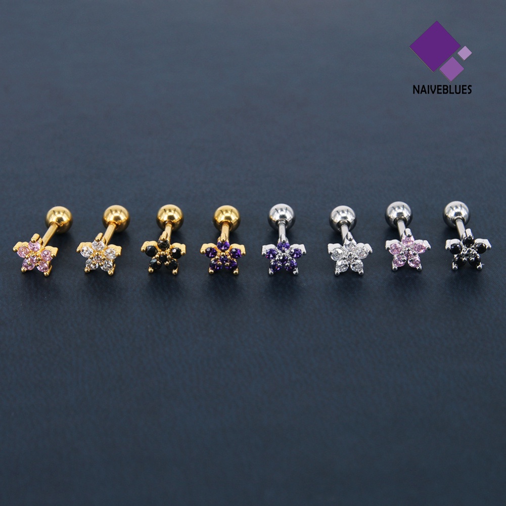 1pc Anting Stud Tindik Tulang Rawan Bentuk Bunga Kubik Zirkonia Untuk Hadiah Wanita
