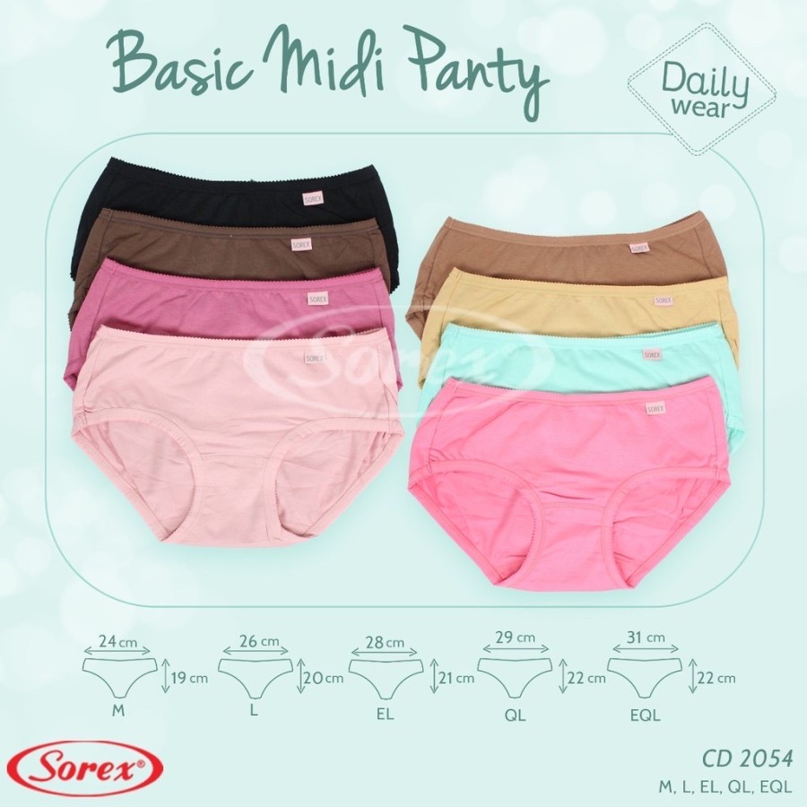 Cd Sorex 2054 | Celana Dalam Wanita Sorex Lusinan | Cd Basic Midi Panty Daily Wear Size M - XXXL
