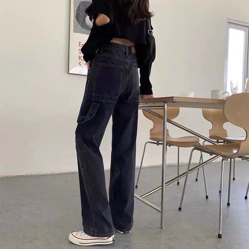 Jeans longgar berpinggang tinggi wanita Korea