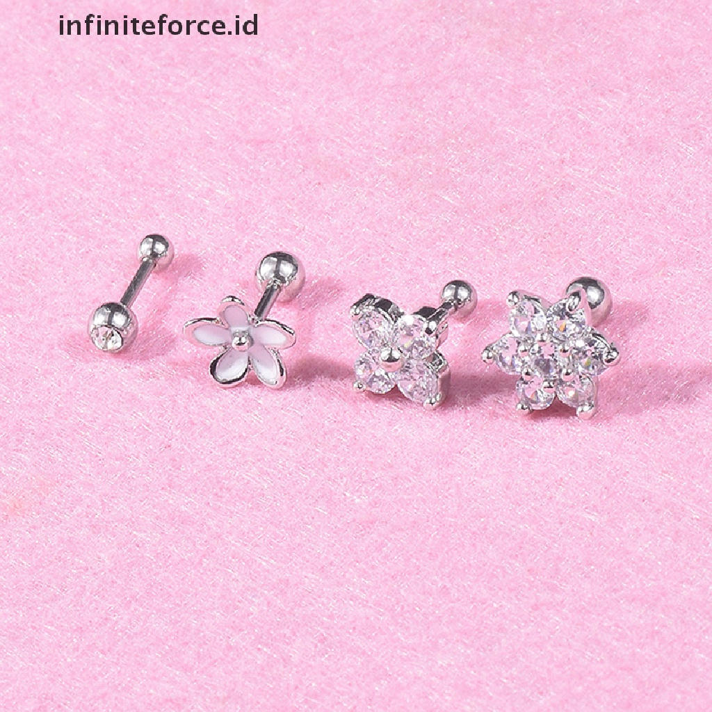 Anting Stud Piercing Bentuk Bunga Helix Tragus Tulang Rawan Bahan Stainless Steel